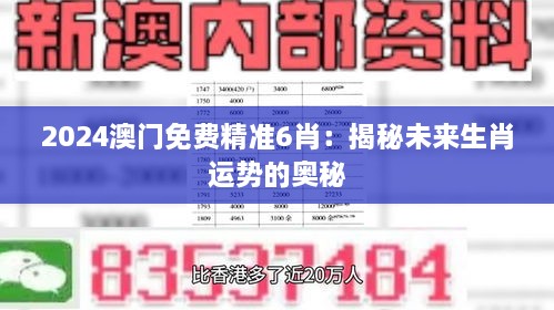 2024澳門免費精準6肖：揭秘未來生肖運勢的奧秘