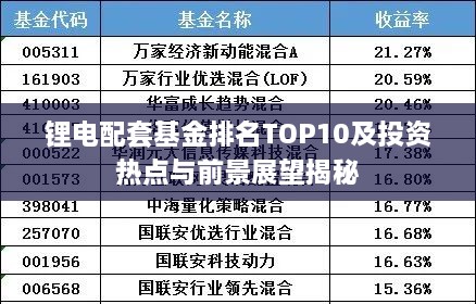 鋰電配套基金排名TOP10及投資熱點(diǎn)與前景展望揭秘